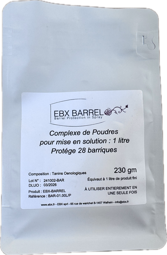 [BAR-00.50L/P] BARREL PROTECT® (Poudre à diluer (dans 1 batch), pour 15 barriques (équiv 500 ml))